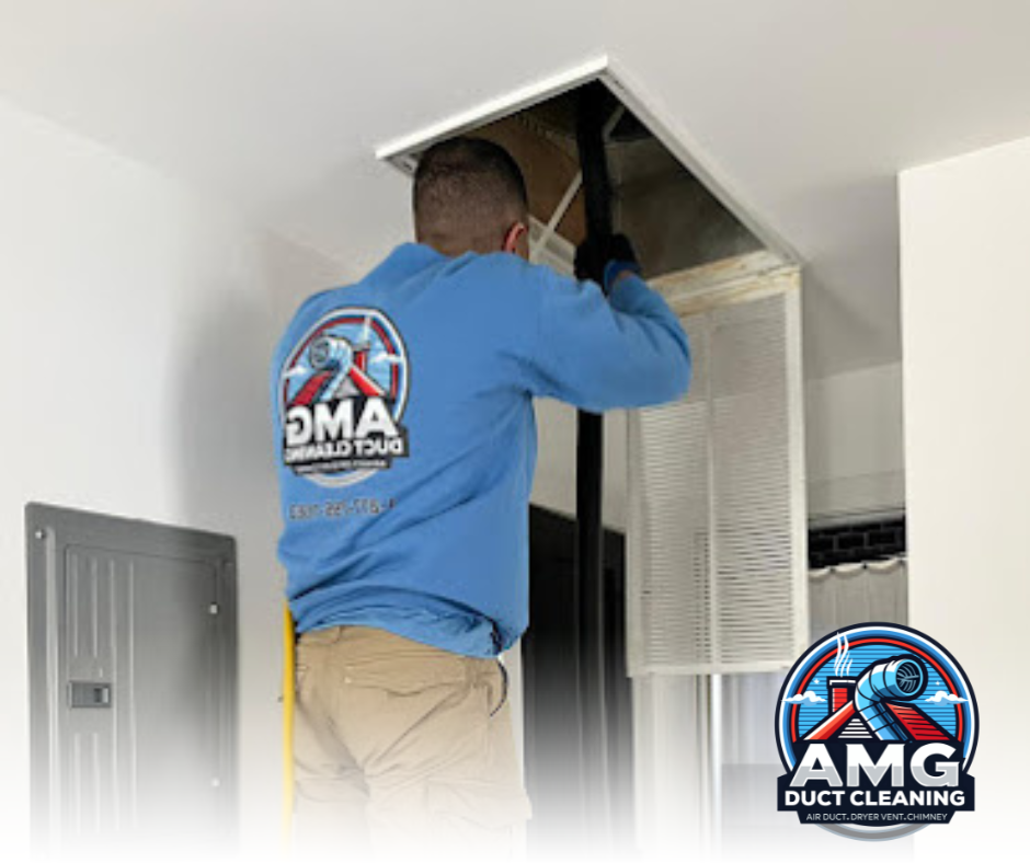 Technician cleaning an air duct vent to improve indoor air quality and HVAC efficiency.