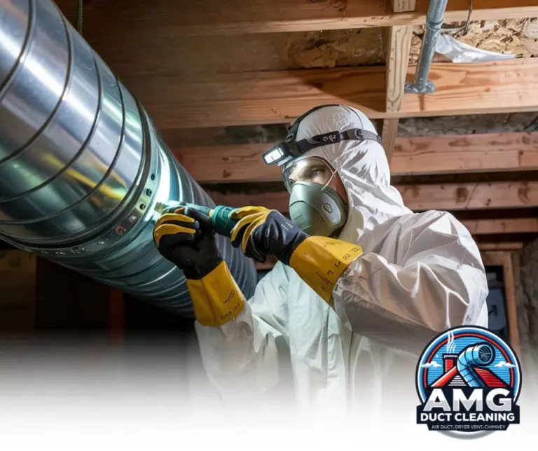 Repairing Mold-Contaminated Air Duct – "Technician repairing an air duct affected by mold and contamination to restore clean and healthy airflow."